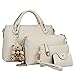 RainboSee 4pcs Set Handbags for Women Fashion Top Handle Shoulder Bag Hobo Shopper Satchels Card Holder Tote Purses Beige