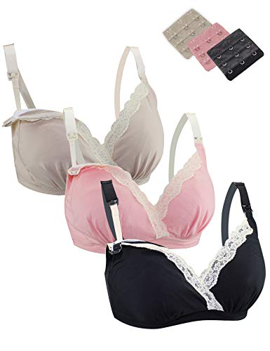 FeelinGirl Sujetador de Lactancia Conjuntos de Lencería de 3 Piezas para Mujeres Bra Set Pack Algodón Sujetador Postoperatorio Mamá Nueva Multicolor L:75F 80A/B/C/D/E