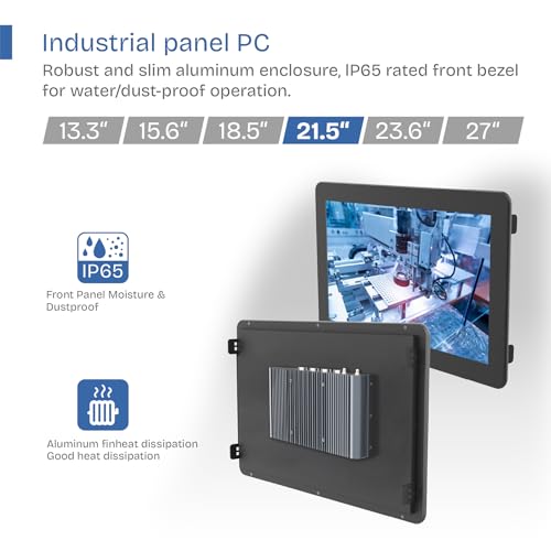 Image of 21.5 inch Fanless Industrial Panel PC,16:9 Embedded 10 Point Touch PC,Windows 11 IP65 All-in-One Computer,Auto Power-on,for Factory,Automation,Kiosk,Business (I3-1215U, 16G RAM 256G SSD)