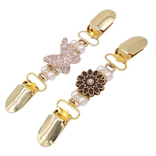 Image of LUOZZY 2pcs Dress Clips Vintage Sweater Shawl Clips Cardigan Clip Dress Shirt Brooch Clips Gold Brooches Dress Clamp for Women Girls