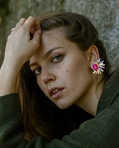 Vintage Rhinestone Statement Earrings For Women Girls Colorful Crystal Cluster Drop Dangle Earrings Retro Angel Wings Earrings Fancy Jewelry Gifts (Red Colorful) #TOP4