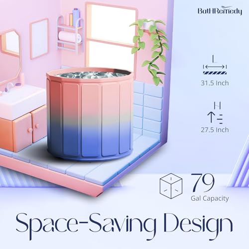 Image of Bath Tub for Adult for Bathroom, Foldable SPA Tub for Home Use with Drainage Hole, Thickened Insulated Ice Bath Tub, Inflatable BathTub for Adults, Ice BathTub for Adults (Pink Purple)