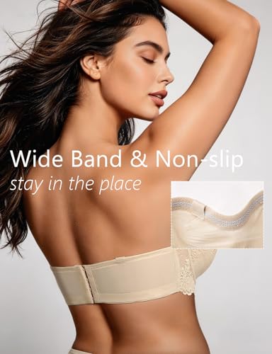 Image of Strapless Push Up Bra Heavily Padded Add Cup Balcony Multiway Bras | Non-slip Sexy Lace Convertible Bras with Clear Straps & Wired Support for Small Breast