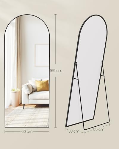 SONGMICS Ganzkörperspiegel, 165 x 60 cm, gewölbter Standspiegel, Rahmen aus Aluminiumlegierung, Hartglas, für Schlafzimmer, Wohnzimmer, Garderobe, tintenschwarz LFM039BD01