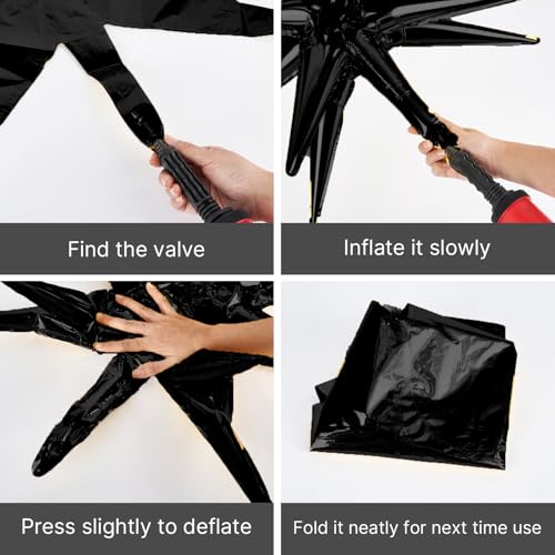Image of PartyWoo Black Star Spike Balloons 2pcs Explosion Foil Mylar Balloons | 42 Inch for Graduation Birthday Engagement Wedding Anniversary Bridal Shower Bachelorette Retirement Party Decorations