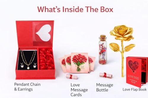 Image of Yadava Artificial Red Rose Flower for Valentine Day Gift Romantic Gift for Girlfriend Boyfriend Husband Wife | Cute Star Keychain, Message Bottle & Love Cards in Premium Gift Box (vlnt lvBook)