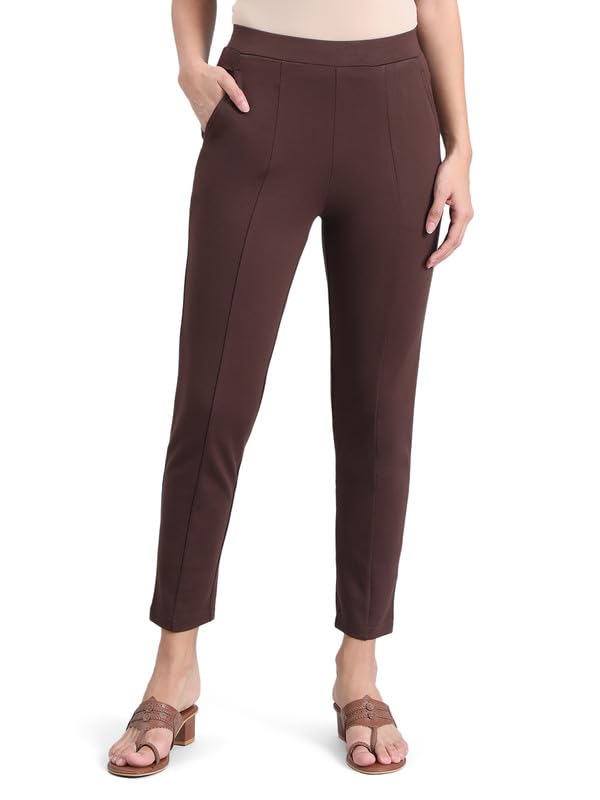 Image of GO COLORS Viscose Stretch Blend Ponte Pants Full Length for Women| Breathable, Mid Rise