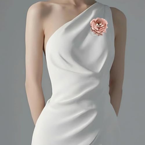 Kokoma Elegant Peony Flower Brooch Pin for Women Lady Fabric Flower Pearl Brooch Lapel Pins for Wedding Bohemia Dress Suit Ceremony Clothes Accessories Jewelry (Pink)2