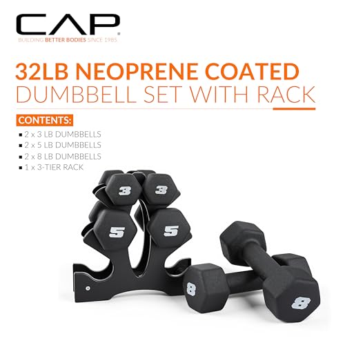 CAP Barbell 32 LB Set of Neoprene Dumbbells with Rack | 3, 5, 8 LB pairs — view 2