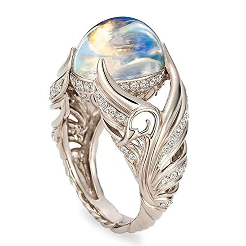 2024 925 Sterling Silver Moonstone Ring for Women Gorgeous Angel Wings Charming Moonstone Wedding Band Engagement Rings Cosplay Jewelry Accessory Size 5-12