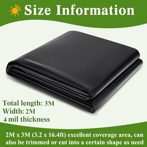 KAHEIGN 2x3m Polyethylenfolie Schwarze Gewächshausfolie, 2mil Extra Dick Reißfest Gartenfolie aus Polyethylen, Folientunnel für Gartenarbeit Tomatenhaus Treibhaus Folie (125Mu /500G)
