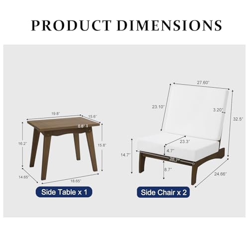 Image of Pia Ricoo 3 Piece Patio Bistro Set with Patio Chairs and Table, Heavy Duty Wood Patio Furniture Set, All-Weather Outdoor Chairs for Balcony, Deck, Poolside, Porch - Beige