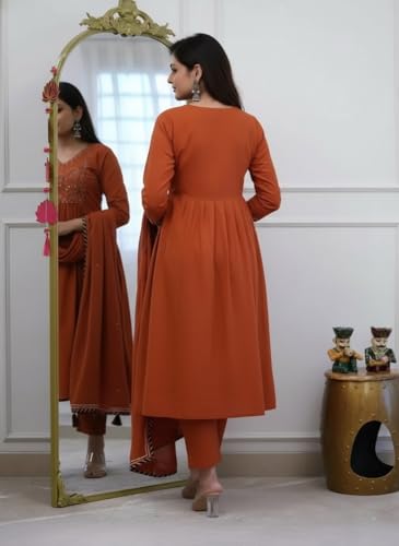 Image of MITZO Rayon Straight Kurta with Palazzo & Dupatta | Stylish Kurta Set for Women | Party & Casual Wear Kurti Set | Ethnic Dress for Women