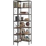 HOMCOM Bücherregal 6 Ebenen Eckregal L-förmiges Standregal Regal mit Metallrahmen Aufbewahrungsregal für Wohnzimmer, Büro, Schlafzimmer, 60 x 60 x 200 cm, Rustikal-Braun