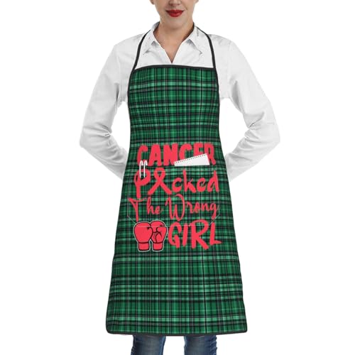 nopicsn Cancer Picked The Wrong Girl Heart Cancer Apron for cooking with Pockets Women Men Kitchen Chef Funny Aprons