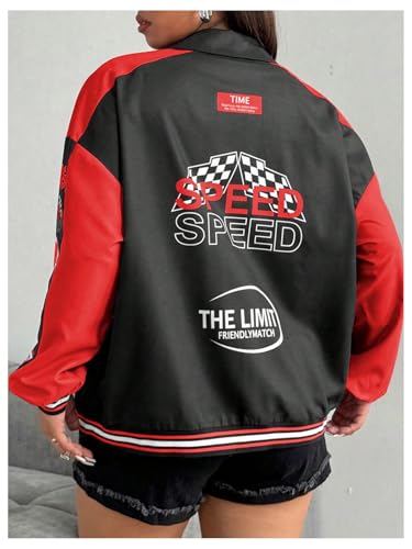 Floerns Women's Plus Size Long Sleeve Button Down Jacket Motorcycle Vintage Racer Jacket2