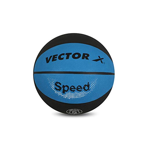 Vector X Indoor/Outdoor Speed Basketball with Needle Size 5, Rubber, for Women Men Youths (Blue-Black) (Size-5)