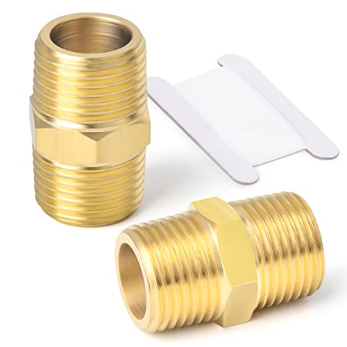 TAISHER 2PCS Brass Pipe Fitting Adapter, Hex Nipple,1/4-Inch Male Pipe x 1/4-Inch Male Pipe