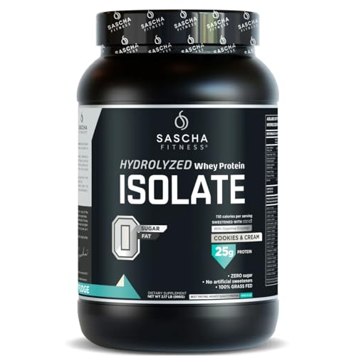 SASCHA FITNESS Hydrolyzed Whey Protein Isolate,100% Grass-Fed (2 Pounds, Cookies & Cream)