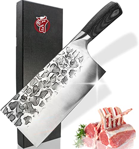 ZENG JIA DAO Forged Meat Cleaver Knife - Heavy Duty Butcher Knife for Meat Cutting- Razor Sharp - 8 inch High Carbon German Steel - Multi-Purpose for Kitchen Home Restaurant