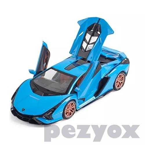 Image of 1 /24 Big Lamborghini SIAN Toy Car Metal Pull Back Diecast Car with Openable Door and Sound Light, Gifts Toys for Kids (Blue)