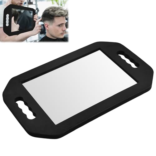 Fuhesgu Miroir à Main, avec Double Poignée, Miroir de Coiffure Miroirs à Main à Double Poignée Miroirs de Coiffeur en Mousse Outils de Coiffure Professionnels pour Barbier et Salon de Coiffures, Noir
