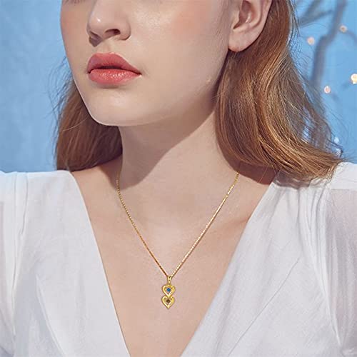 BAUMA AUTO Personalized Mothers Pendant Necklace with 1-6 Heart Simulated Birthstone Custom Engraved Family Name Necklace for Women Mom Christmas (2 names)