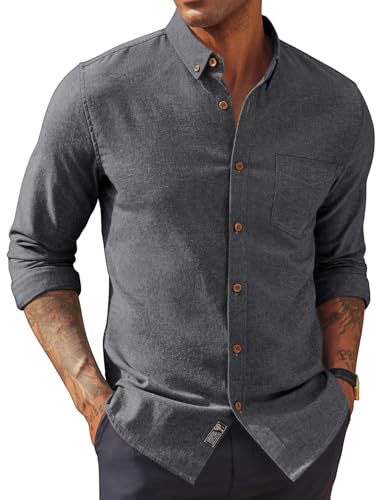 PJ PAUL JONES Mens Black Button Down Shirt Cotton Linen Long Sleeve Casual Untucked Shirts