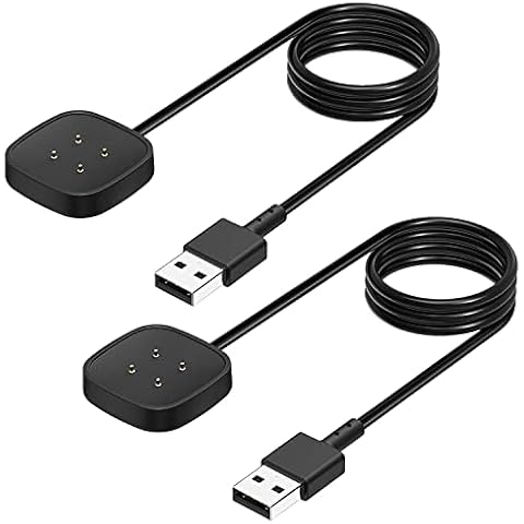 2Pack Charger Cable for Fitbit Versa 3/Versa 4 & Fitbit Sense/Sense 2,Replacement USB Charging Cable for Fitbit Versa 3/Fitbit Sense Smartwatch Versa 3 Cable Charger Dock Charging Stand 1.0ft+3.3ft Cover