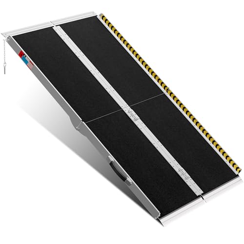 WHALEMOTOR Portable Wheelchair Ramp 5FT, Anti-Slip Aluminum Folding Portable Ramp, Wheelchair Ramps for Home, Weight Capacity Up to 800 LBS, with Transition Plates Above and Below, Loading Dock Plates