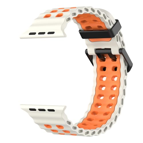 Astorgos Correa Transpirable Ocean Watch Compatible con Apple Watch Ultra 3/2/1 49mm, S11/S10 46mm,9/8/7 45mm,SE3/SE2/SE/6/5/4 44mm,3/2/1 42mm,Correa deporte de Silicona para Hombre Mujer,Sta/Naranja