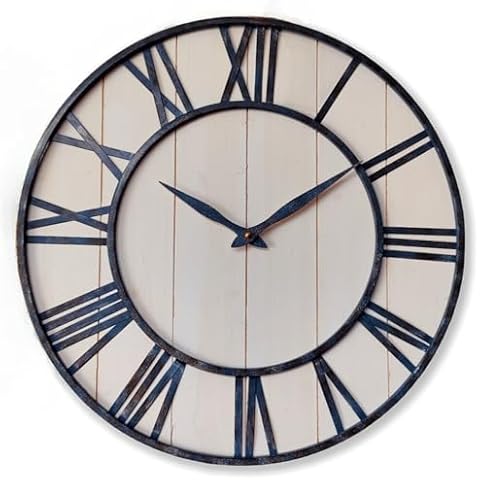 Evursua 24 Inch Large Metal&Wood Wall Clocks Modern Rustic Blend Farmhouse Clocks Distressed Real Wood Handmade Clock for Living Room Decor Home Wall Hanging Accessories Oversized Cover