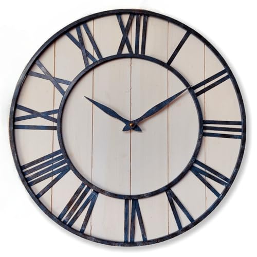Evursua 20 Inch Large Metal&Wood Wall Clocks Modern Rustic Blend