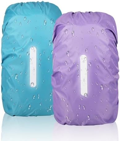 2Pièces Housse de Pluie pour Sac à Dos avec Bandes Réfléchissante...