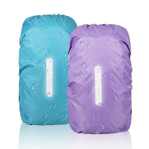 KASESSS 2Piezas Funda Impermeable Mochila con Rayas Reflectantes, Chubasquero para Mochila 45L, Funda Mochila Impermeable, Mochila Impermeable al Aire Libre, Funda Mochila Escolar para Camping, Viajes