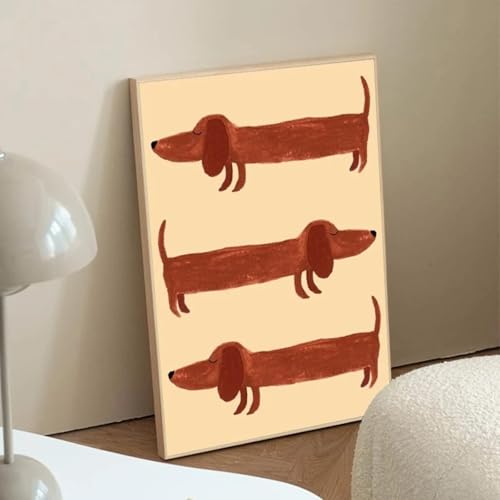 Affiches de chien teckel mignon en impression sur toile 80x110 cm sans cadre pour salon