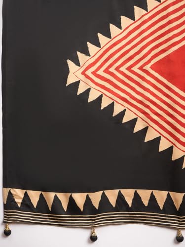 Image of AKHILAM Women's Pure Crepe Striped Printed Saree With Unstitched Blouse Piece
