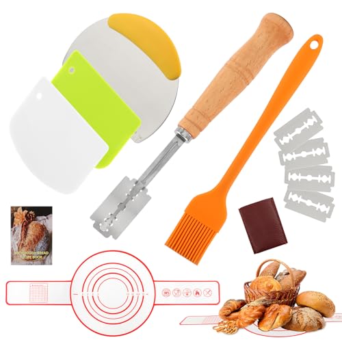 Bread Making Tools With Danish Dough Whisk Set, Dough Hook And Bread Scoring Tool, Brea-D Lame, Bowl Scrape-R, Bench Scrape-R & Pastry Brush, Sourdough Baking Essential