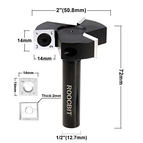 Cnc Spoilboard Surfacing Router Bit, 1/2" Shank 2” Cutting Dia Insert Carbide Slab Flattening Grooving T-Slotting Woodworking Milling Cutter Tools By Roocbit #TOP4