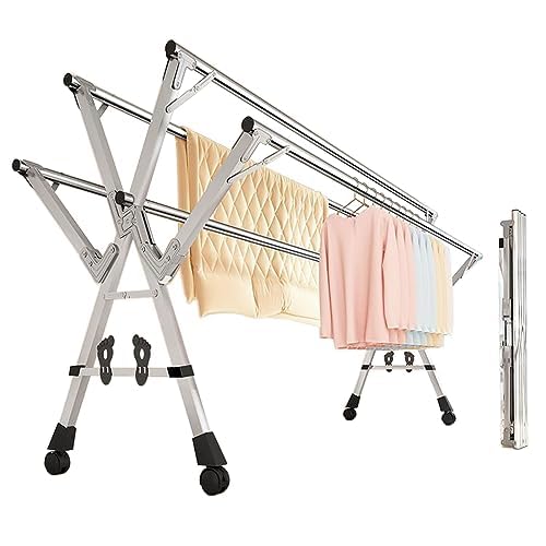 Stainless Steel Clothes Drying Rack with Shoe Rack - Heavy Duty Indoor Outdoor Laundry Hanger Rack with Wheels