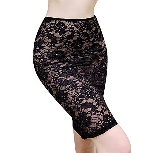 easyforever Women Lace High Waist Shiny Skirt See Through Mini Skirt Sheer Tight Pencil Skirt