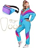 Twistover Women 80's Tracksuit Set Windbreaker Outfits with Hip Hop Costume Accessories Long Sleeve Zipper 90s Jumpsuit Set(L)