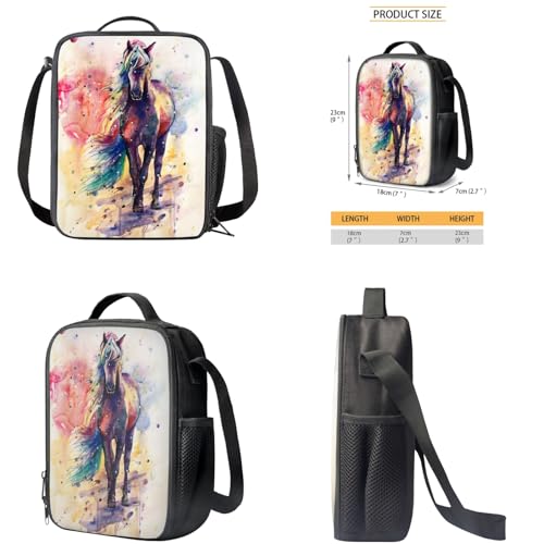doginthehole Middle School Backpack School Bag for Kids Girls Boys, Lightweight Travel Daypack Bookbag Art Watercolor Horse Design Rucksack Lunch Box Pencil Bag, Set of 33