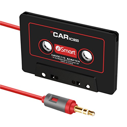 AutoEC Adaptador Cassette de Viaje Para Automóviles, Reproductor de iPhone, iPad, MP3, iPod, Radio Nano de CD, Cable de 3.5 mm de Largo, Adaptador de Cassette de Viaje para Coches (Negro)