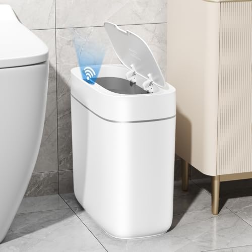 3.5 Gal Motion Sensor Bathroom Trash Can with Lid, Automatic Trash Can Small Smart Garbage Can Touchless, Waterproof Slim Trash Bins for Bedroom Office Kitchen