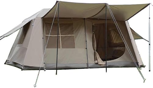 4-6 Person Camping Tent, Large Family Cabin Tents with Porch & Rainfly, Double Layer Waterproof Glamping Tent with 2 Rooms 2 Doors, Portable Big Tents for Outdoor Camping Hiking .Brown