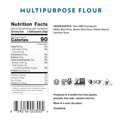 Image of Cup4Cup Multipurpose Flour, 3 Pounds, Certified Gluten Free, Dairy Free Flour, 1:1 All Purpose Flour Substitution, Non-GMO, Kosher, Made in the USA