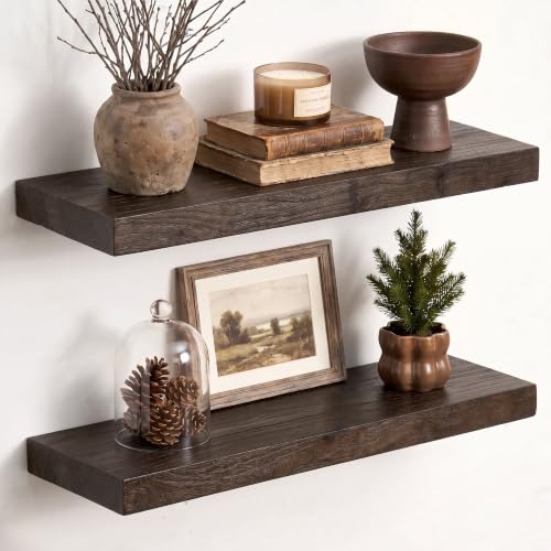 Image of Fun Memories 20 inch Elm Wood Floating Shelves for Wall, Walnut Finish, 2 Pack
