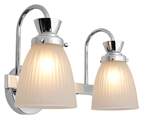 Modern Double Bathroom Wall Light Chrome IP44 Frosted Glass Lamp Shade H3083 with G9 LED 5w Warm White