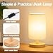 EZIYIN Desk Lamp LED Bulb Included, Small Bedside Table Lamp Plug-in - Classic Wood Base with Flaxen Fabric Shade, Lamps for Night Stands, Simple Nightstand Light for Bedroom, Office, Desk